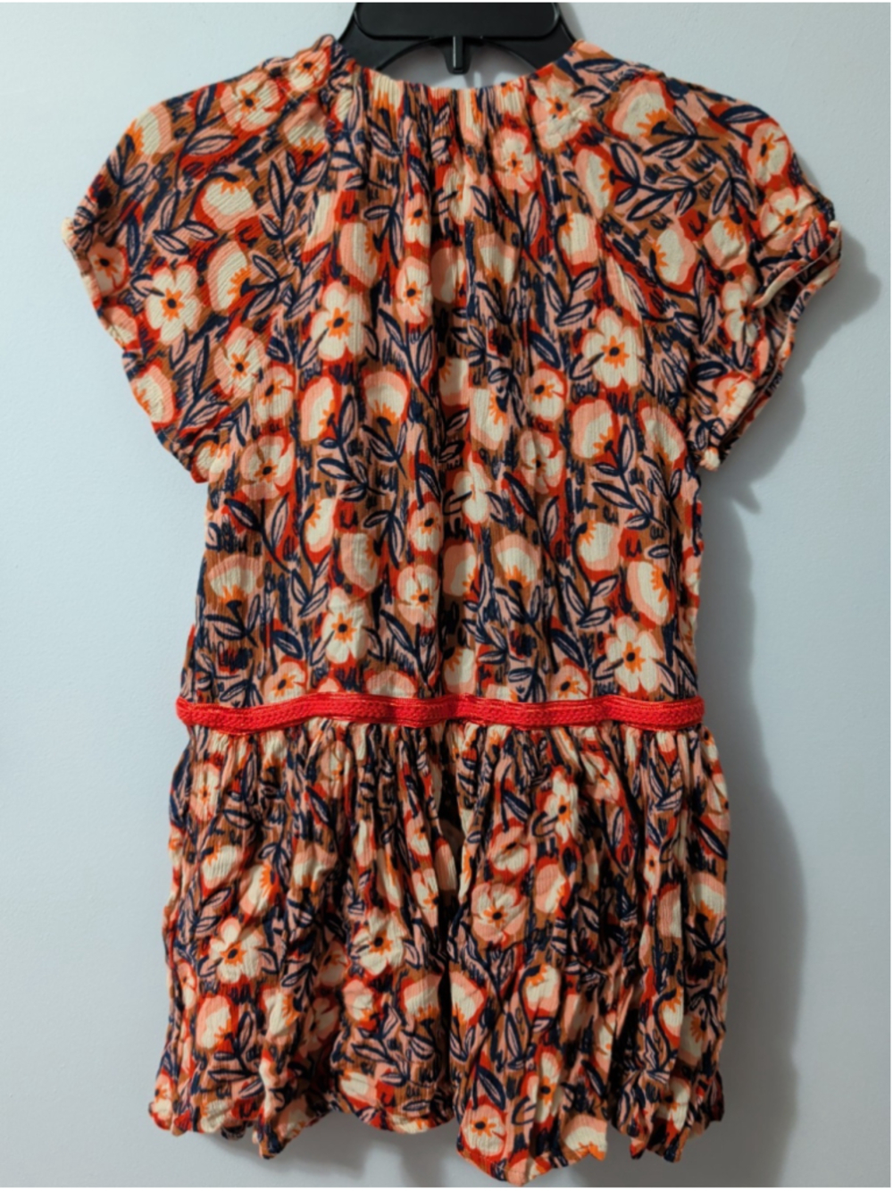 Gymboree Girls Dress Orange Fall Tropical Floral Short Sleeve Stretch 7 - Picture 3 of 4